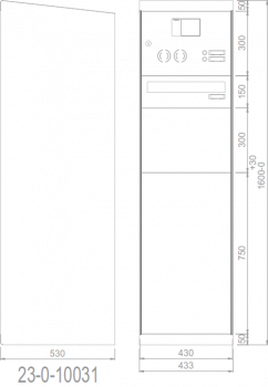 RENZ eQUBO elektronischer Paketkasten mit 2 Paketfächern und 1 Briefkasten sowie Sprech-/Klingelsystem Schrägdach 23010031 - schematische Darstellung
